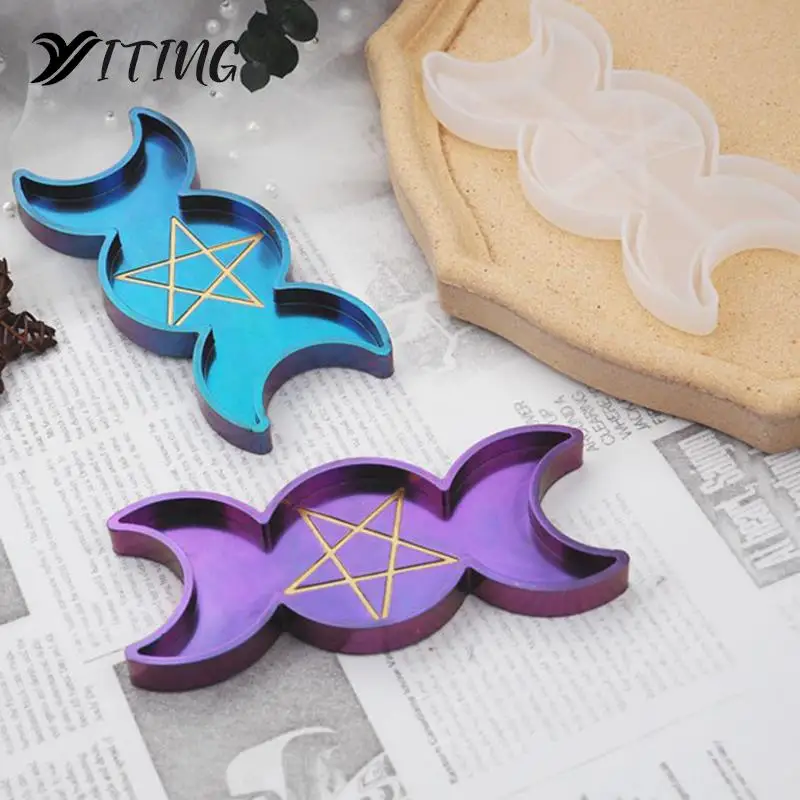 

1PCS DIY Crystal Epoxy Resin Mold Crystal Sun Moon Phase Box Plate Moon Pentagram Mirror Silicone Mold