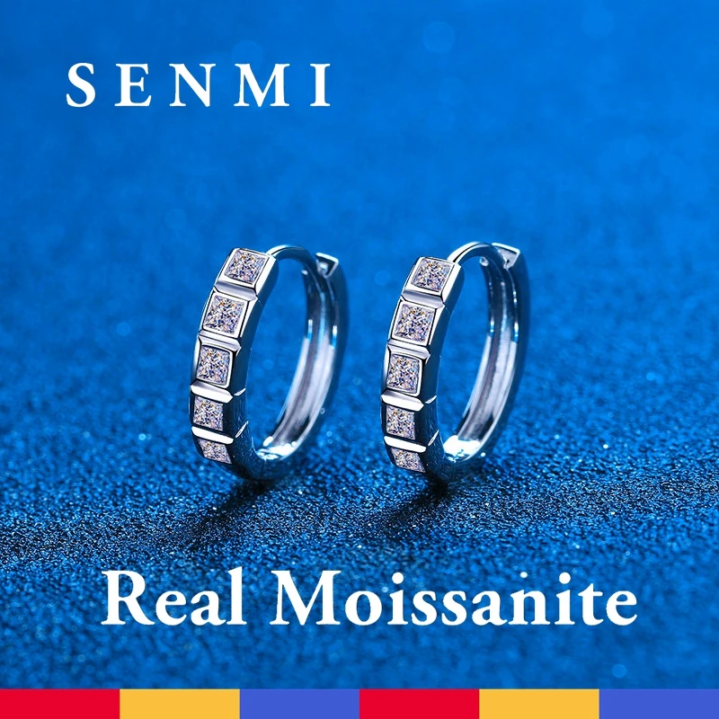 

Серьги-кольца SEMNI из серебра 925 пробы с муассанитом, украшение для ушей в стиле принцессы, D Цвет, подходят для женщин и девушек