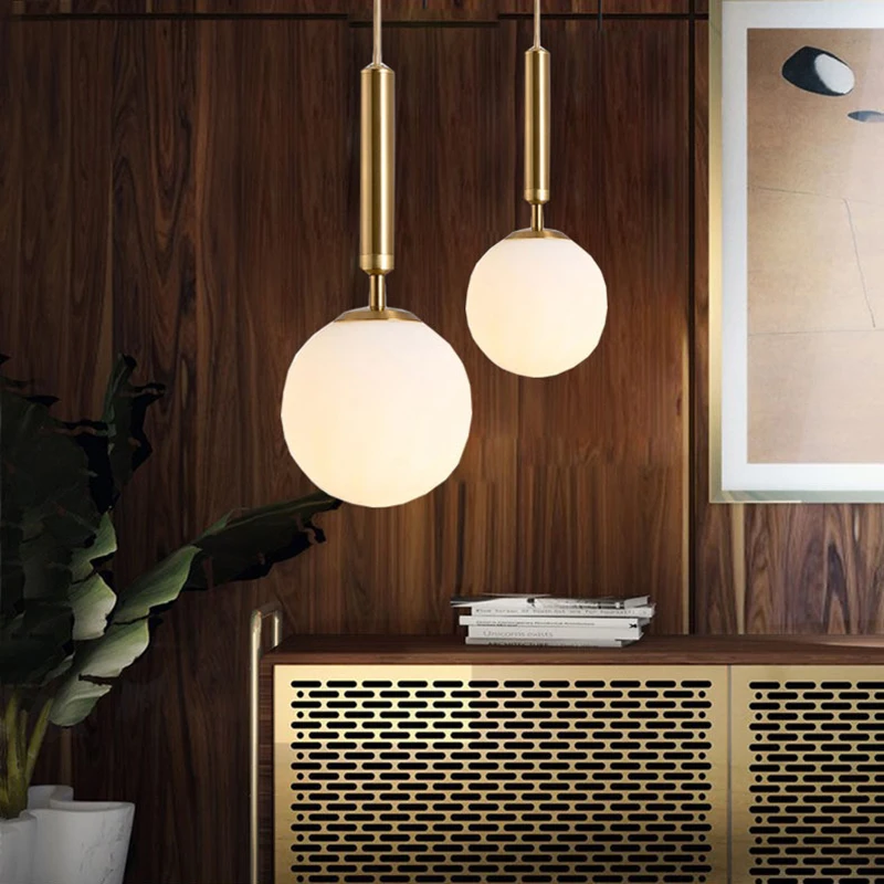 

Modern Glass Ball Led Pendant Lamp Bedside Gold Indoor Luminaire Dining Room Lighting Decoration Kitchen Hanging Lights Fixtures