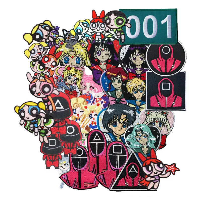 

33Pcs Combination (Sailor Moon, Squid Game,Powerpuff Girls),Wholesale -15~35%,Hole Repair Patch Clothing Cloth Stickers