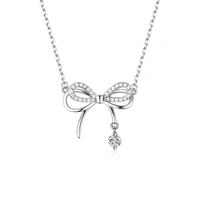new ladies 925 sterling silver necklace bow knot inlaid zircon european fashion jewelry couple romantic holiday gift