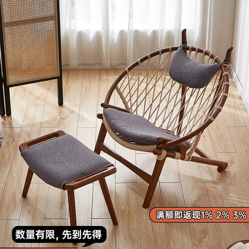 

Nordic ins solid wood woven lounge chair single living room balcony home lazy sofa chair designer creativity