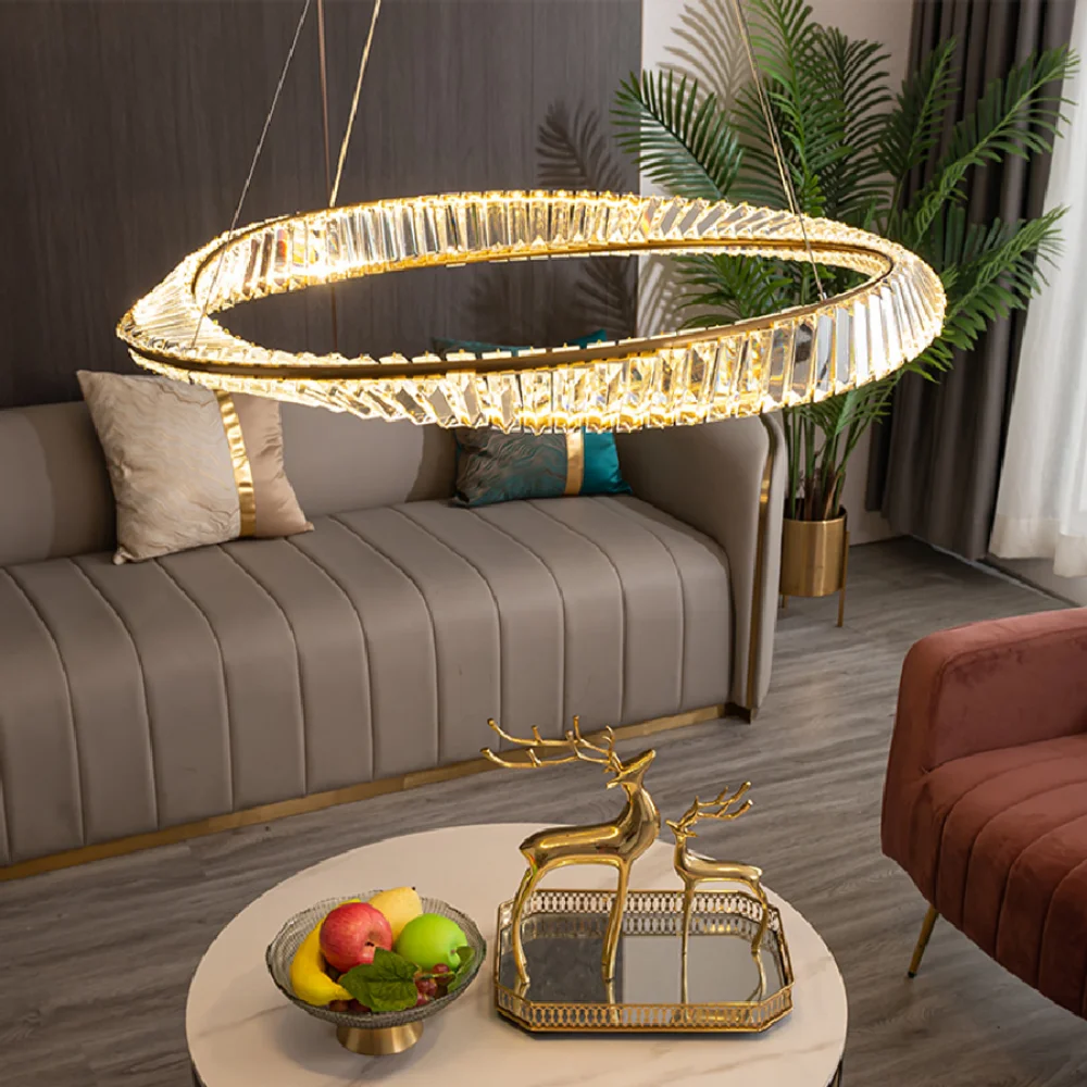 

LED pendant lamp Post Modern Nordic Crystal for Living Room Decor Italian Design Ring Cristal Dining Indoor Light