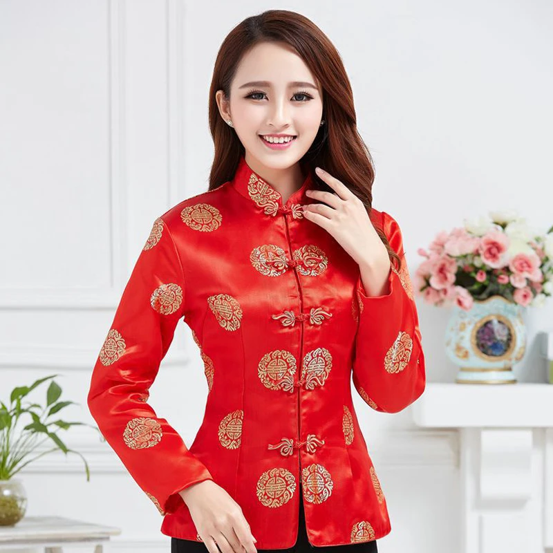 2022 New Female Tang Suit Long-Sleeved Traditional Chinese New Year Costume Exquisite Jacquard Satin Birthday Party Annual Party