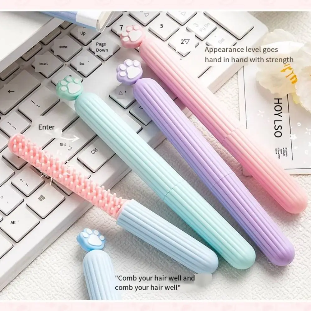 

Cartoon Pen Comb Portable Comb With Lid Small Comb 1PC Random Cat Claw Macaron Color Student Combs Suitable For Domitory Travel
