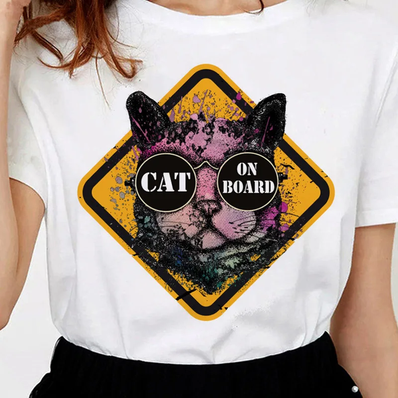 

Футболка с мультяшным котом, Женская забавная футболка kawaii ulzzang, Женский Готический Графический Топ в Корейском стиле, Повседневная футболк...