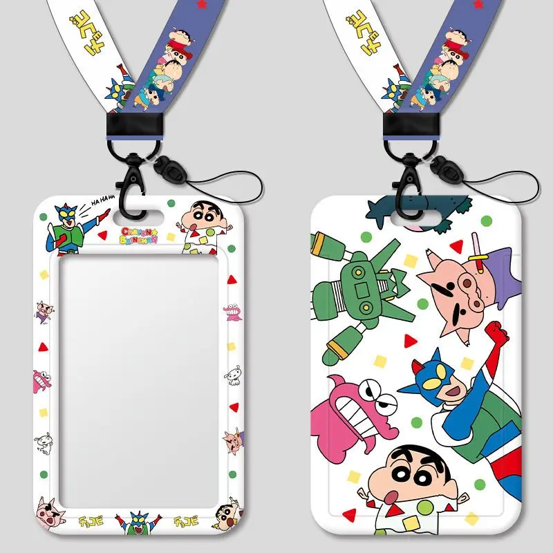 

Kawaii Crayon Shin-Chan Card Holder with Lanyard Keychain Nohara Shiro Action Kamen Id Credit Cards Anti-Lost Slide Card Cover