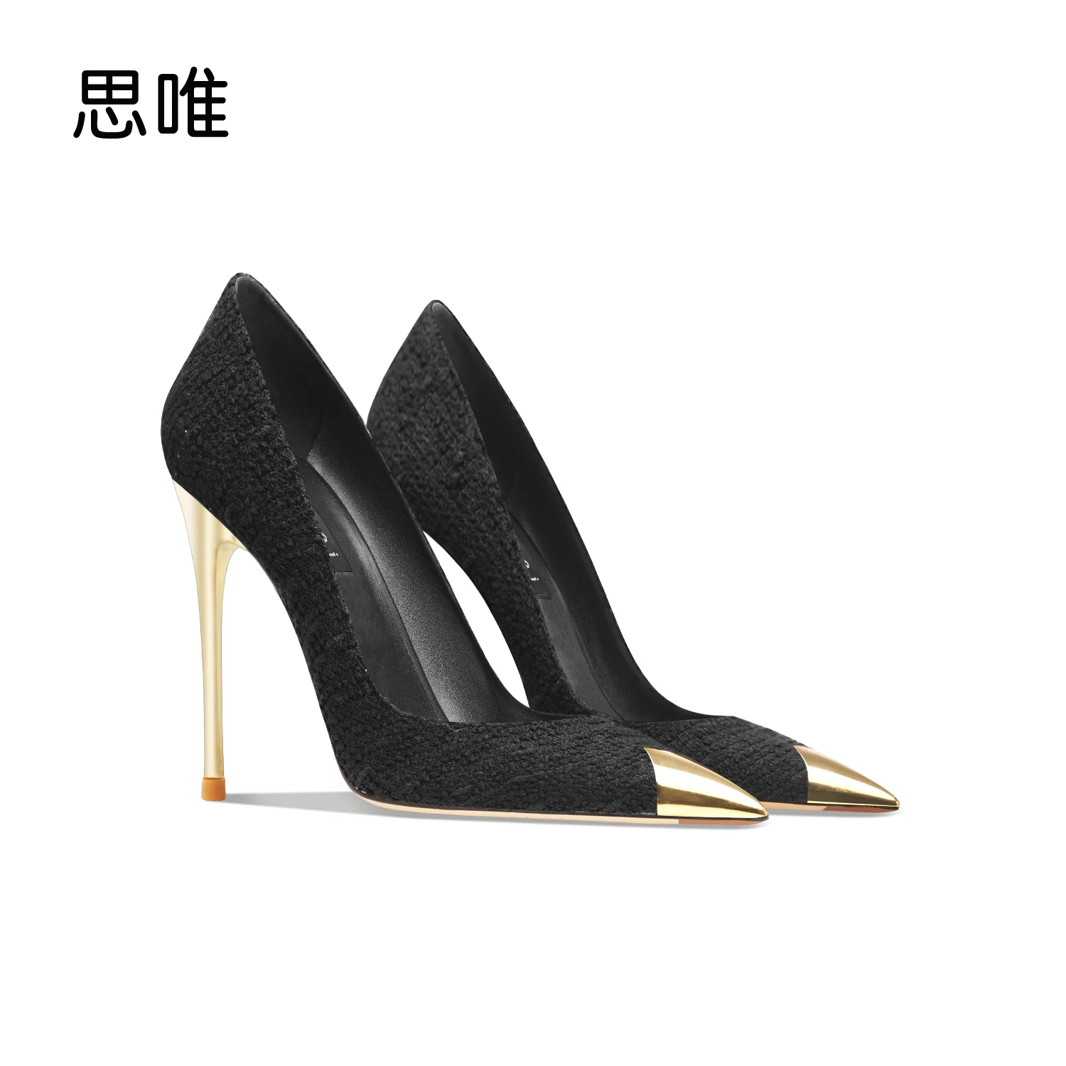 2022 New Metal Head Woman Pumps Pointed Toe Black High Heels Wedding Shoes Female Stiletto Thin heel Sexy Ladies Party Shoes 8cm
