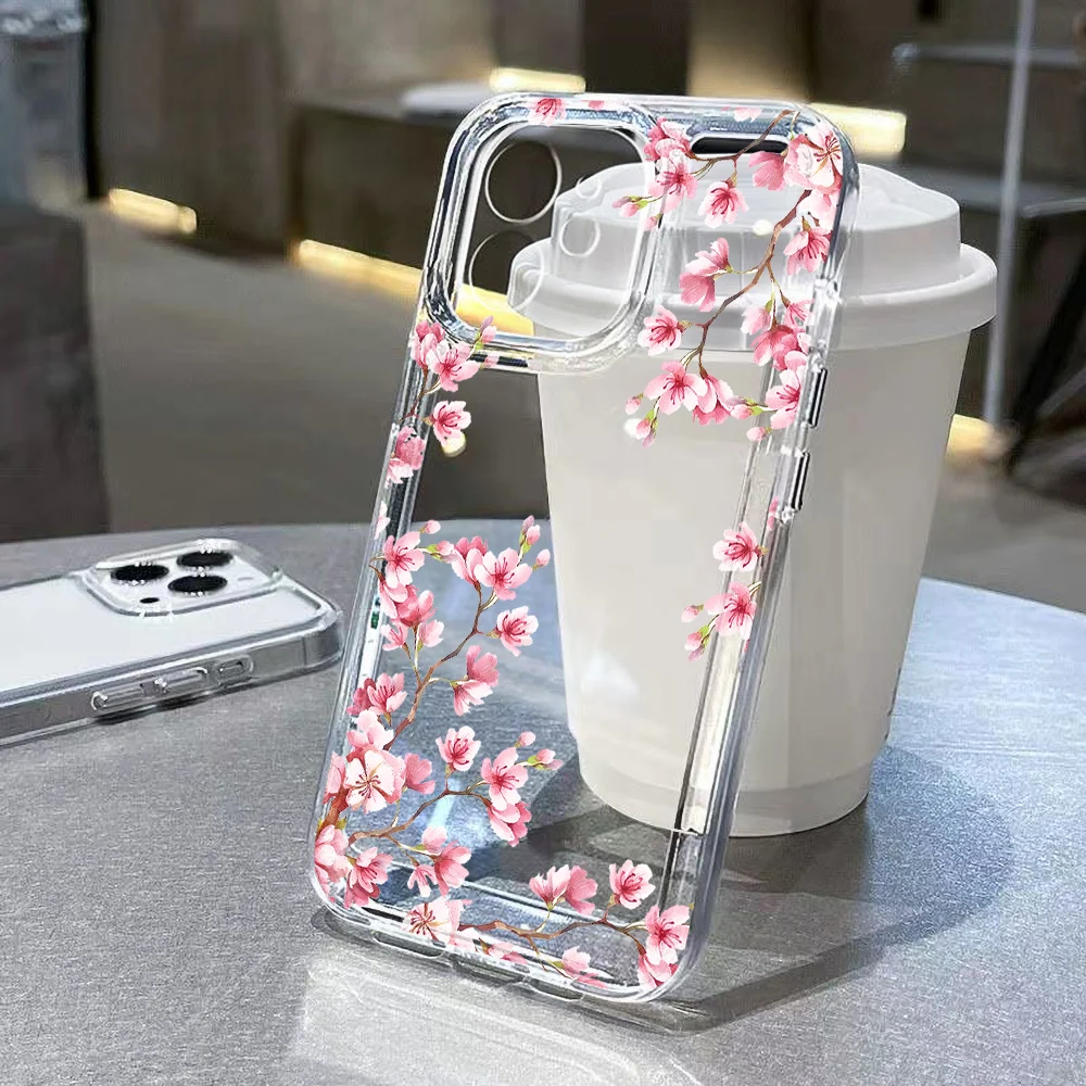 Фото Чехол с цветочным рисунком для iPhone 15, чехлы для iPhone 15, 12, 13, 14, 16 Pro Max X XR XS Max 14 15 Plus 16 Pro iPhone16, прозрачный противоударный чехол Funda №1