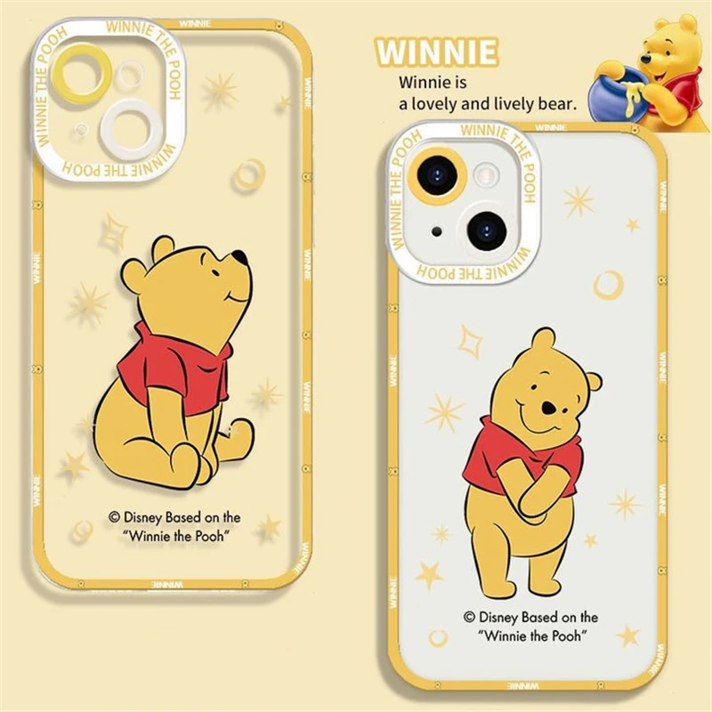 

Cartoon Pooh Bear Clear Disney Case for iPhone 11 12 13 Pro Max Mini 7 8 Plus X XR XS Soft Luxury Cover Camera Protection Coque