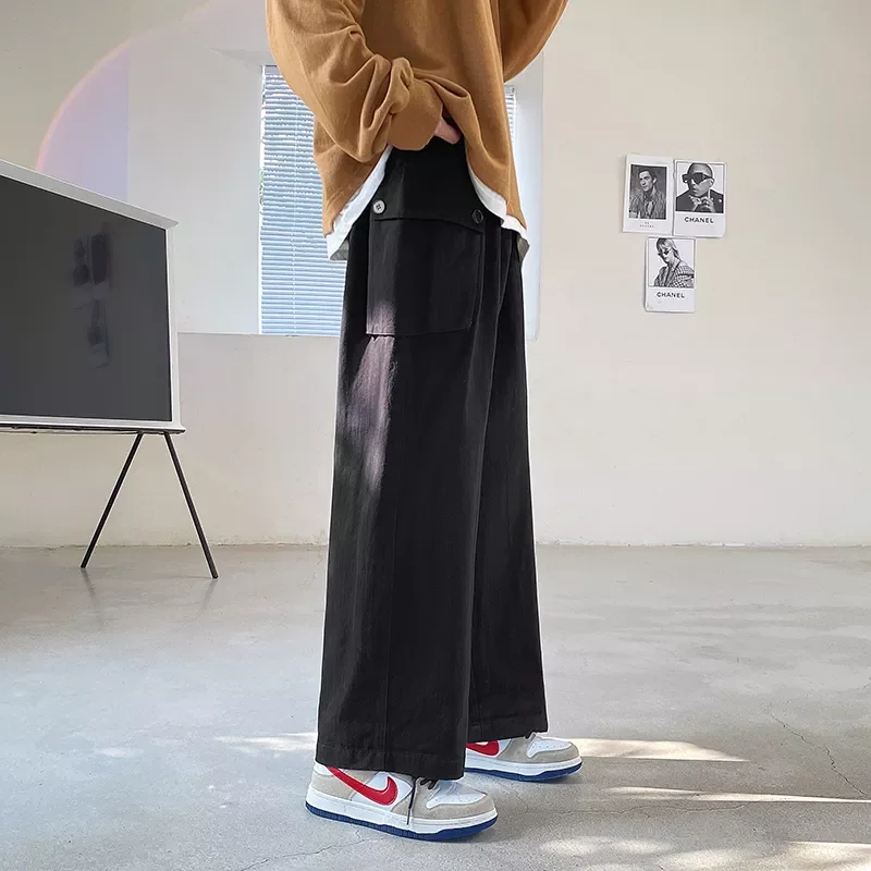 

Multi-pocket Spring Stylish Wide Leg Male Students Youthful Sports Trousers Plus Size M-3XL High Street Loose Casual Pants