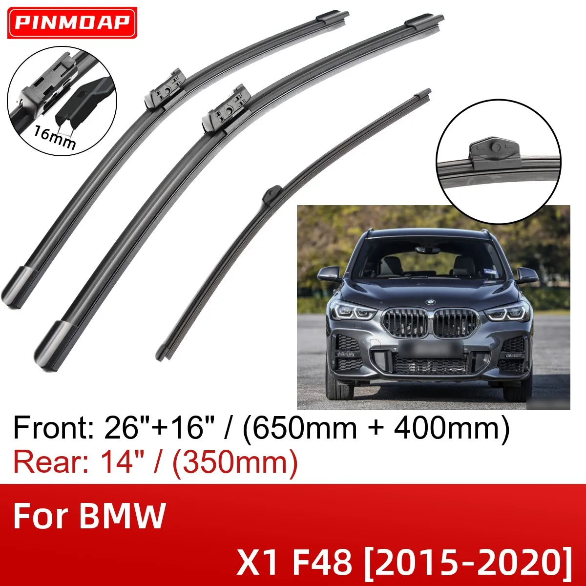 

Для BMW X1 F48 2015-2020 26 "+ 16" + 14 "передние и задние щетки стеклоочистителя, щетки, резак, аксессуары 2015 2016 2017 2018 2019 2020