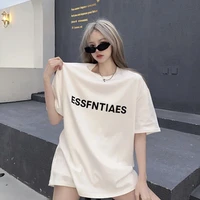 white short sleeve t shirt women loose spring new mid length large edition simple round collar pure cotton t shirt