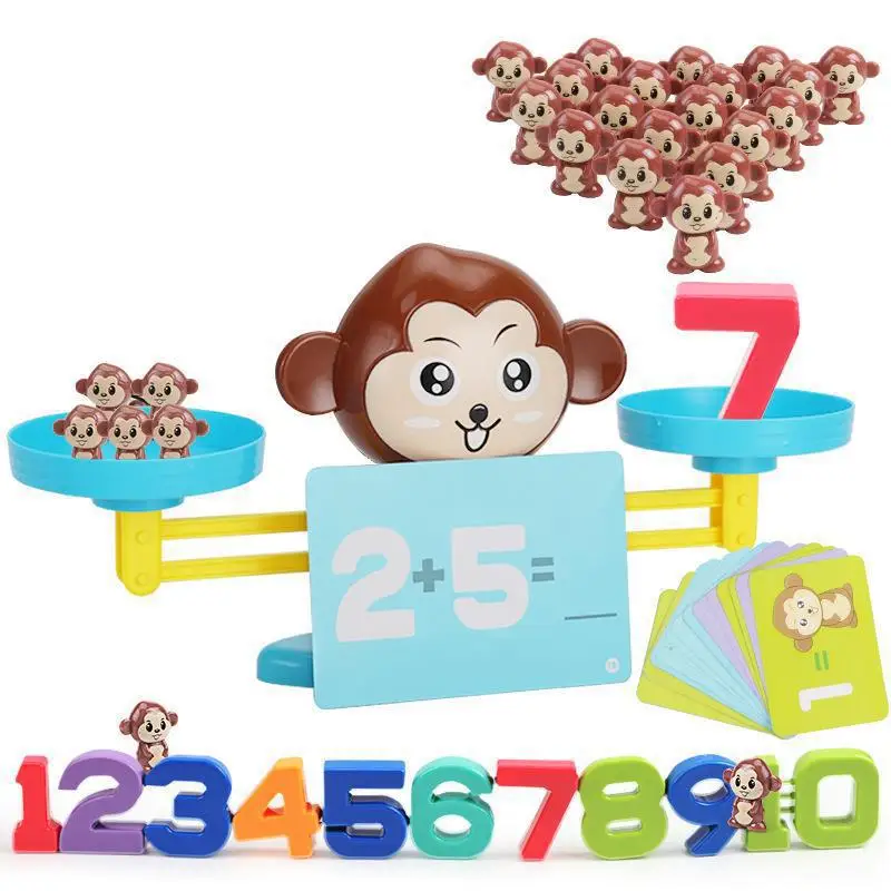 

Kids Montessori Mathemat Balance Scale Monkey Counting Number Math Pig Rocket Match Board Games Homeschool Early Learning Toys