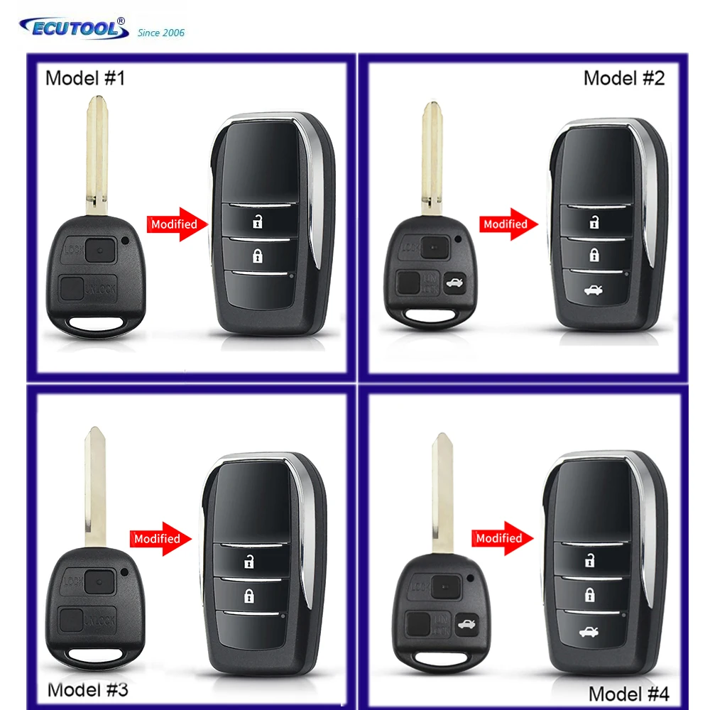 

Flip Key Shell Modified for TOYOTA CAMRY RAV4 COROLLA PRADO YARIS Remote Fob 2/3 Buttons Toy43 Toy47 Blade Uncut