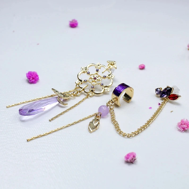 Genshin Impact Scaramouche Earrings Wanderer Kunikuzushi Cosplay Women Chain Pendant Ear Clips Studs Balladeer Jewelry Gift