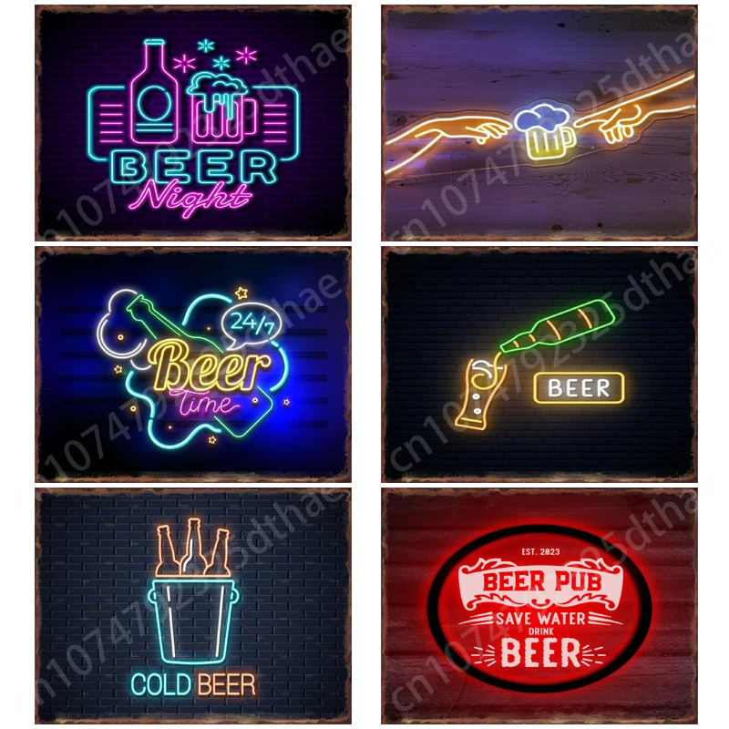 

Neon Bar Metal Tin Sign Beer Pub Club Man Cave Wall Decor Art Painting Posters Home Party Kitchen Decoration Iron Plate Gift