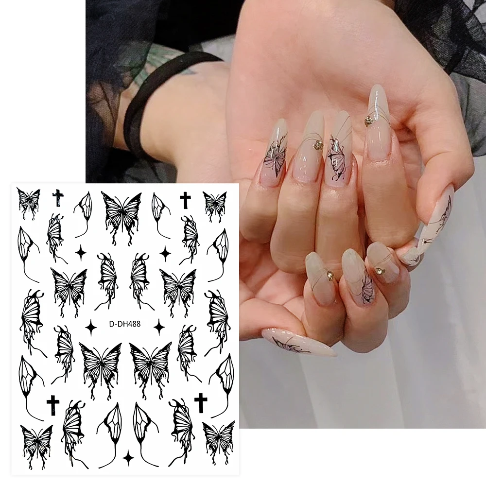 

1pcs Sliver Gold Butterfly Nails Art Stickers Hollow Fairy Butterfly Stars 3D Decals Manicure Holographic Bronzing Slider