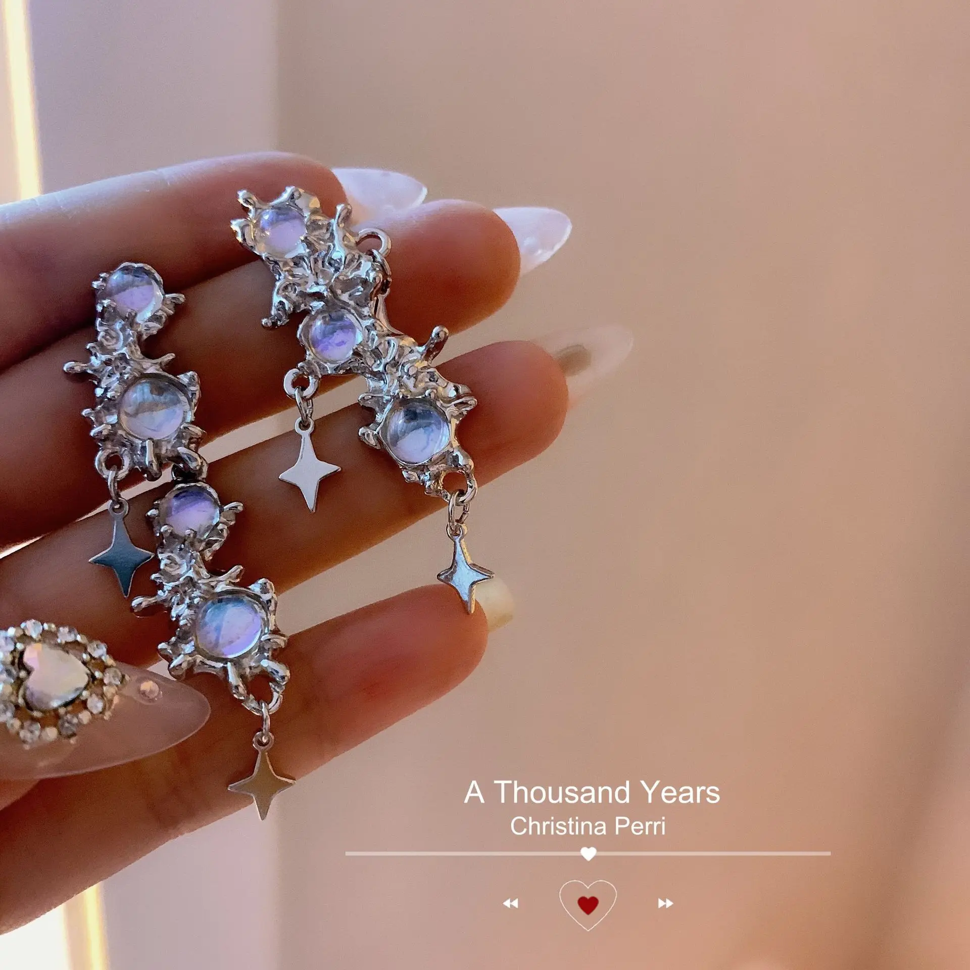 

Irregular Liquid Metal Moonstone Earrings For Women 2023 Fashion Silver Color Star Earrings Young Girls Punk Jewelry New Earring