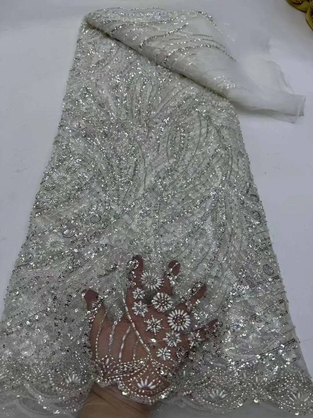 Роскошная фототкань 2024 высококачественные вышитые бусины африканская