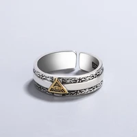 tulx retro punk silver color eye of god vintage egypt pyramid ring woman man vintage egyptian triangle adjustable rings