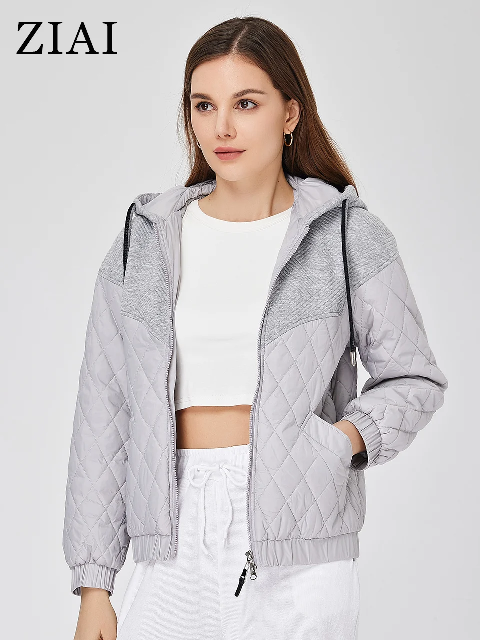 ZIAI New Spring Autumn Short  Women's spring jacket Short Quilted stitching Hooded fashion jackets for women 2023  ZM-20333 enlarge
