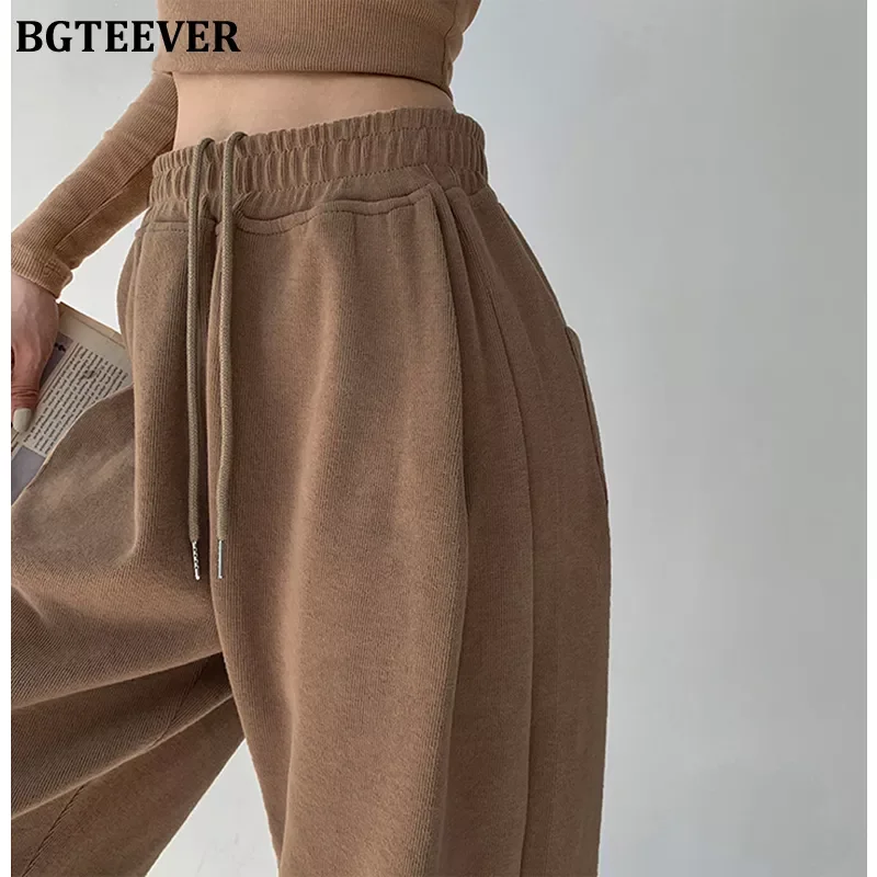 

BGTEEVER Chic Casual Drawstring Lace-up Women Trousers 2022 New Spring Loose Pockets Female Sweatpants Ladies Long Pant