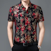 new summer mens clothing simple stripes ethnic printing beach short sleeve blouse casual loose male thin top hawaiian shirts