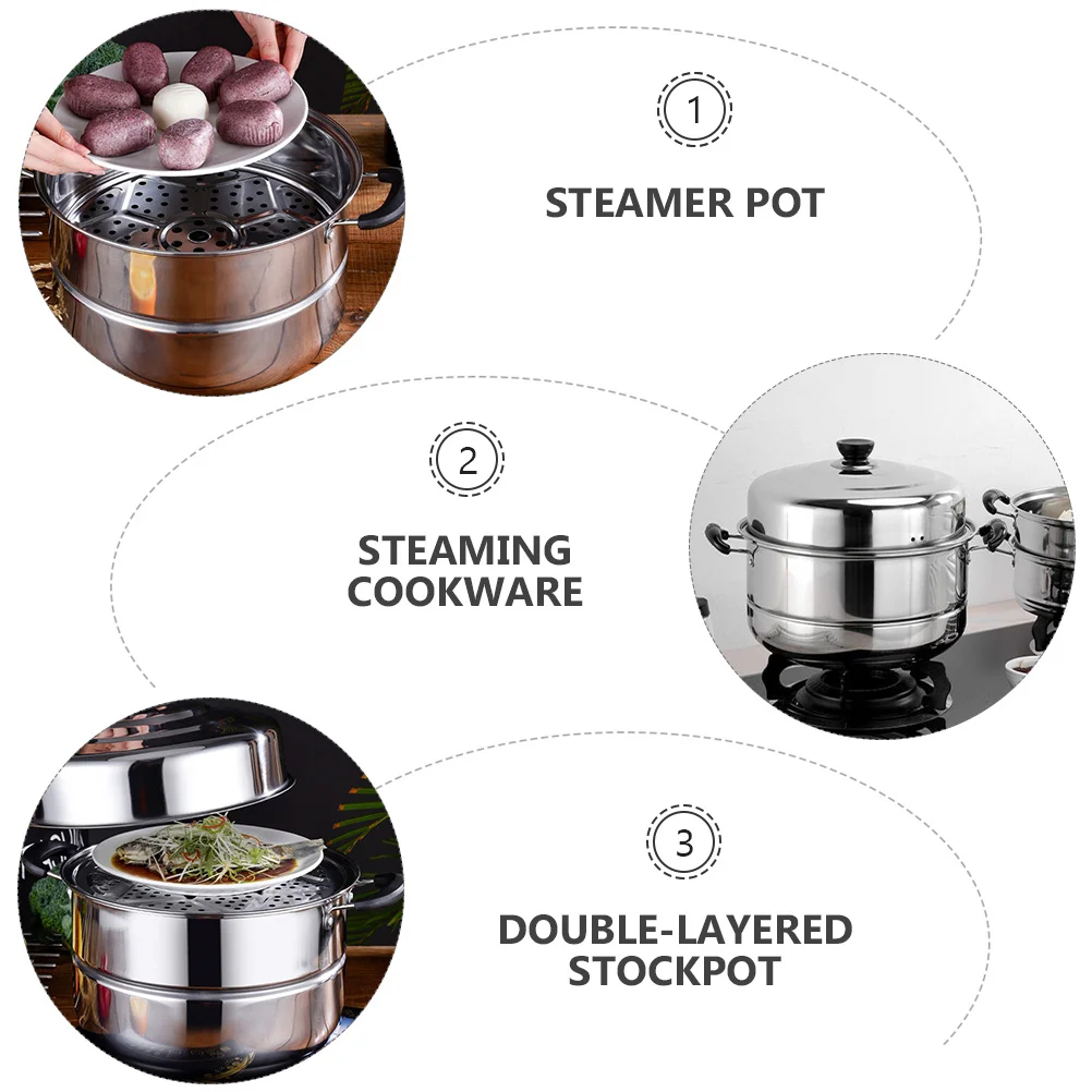 

Stainless Steel Steamer Double-layered Stockpot Food Vegetable Kitchen Tools Metal Utensils Set Multi-layer