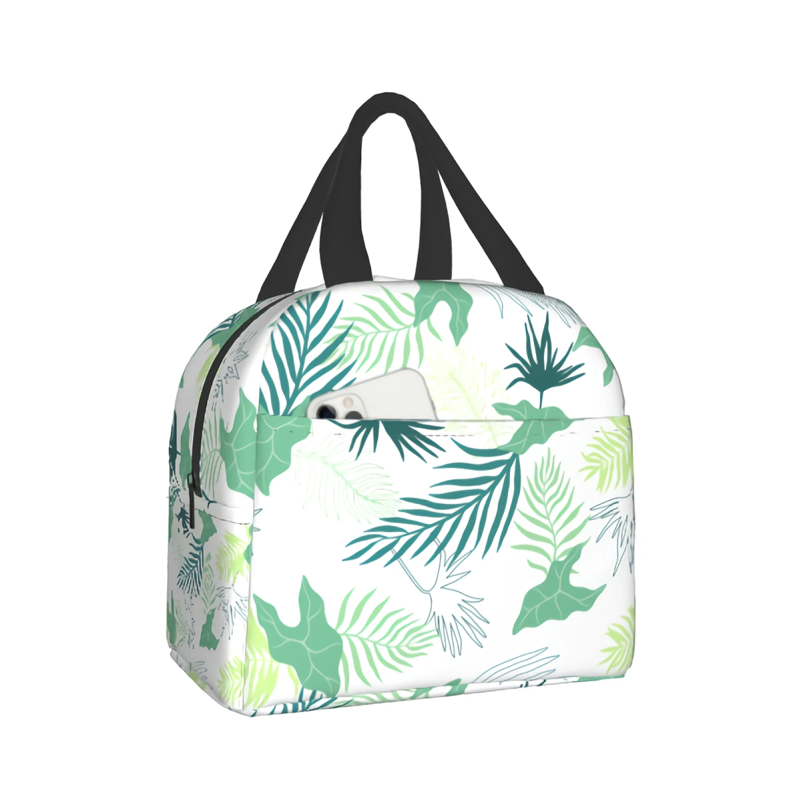 

Tropical Lunch Bag Palm Leaves Lunch Tote Green Leaves Insulated Thermal Bag for Women Men Cooler Bag for School Work Travel