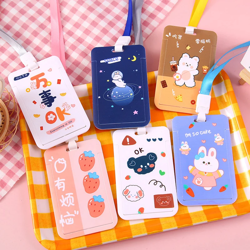 

Cartoon Cute Push-pull Card Sleeve For Women Girls Portable Sliding Cover Push-pull Cartoon Sleeve School Student Stationary