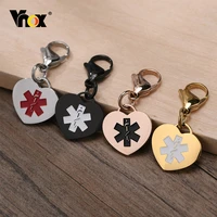vnox free engraving back medical key chain stainless steel heart keyring pendant customize emergency contact disease jewelry