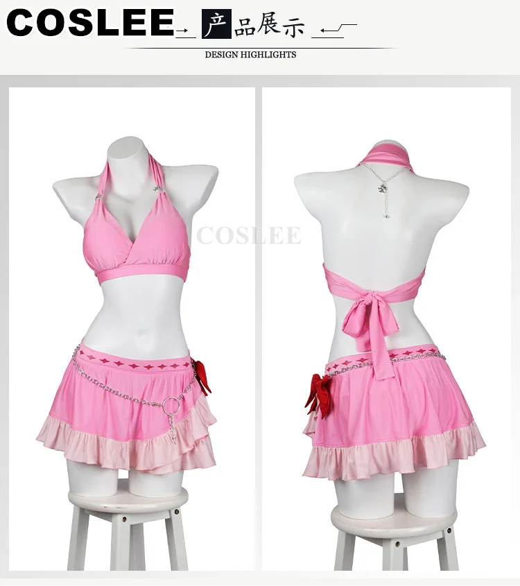 COSLEE Aerith Gainsborough Косплей Костюм Игра Final Fantasy FF7 VII Rebirth Розовый Летний Купальник