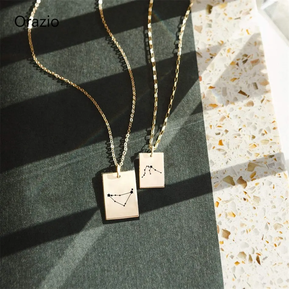 

Orazio Stainless Steel Necklace For Women Men DIY Laser Engrave Not Fade Pendant Necklaces Clavicle Chain Jewelry Wholesale