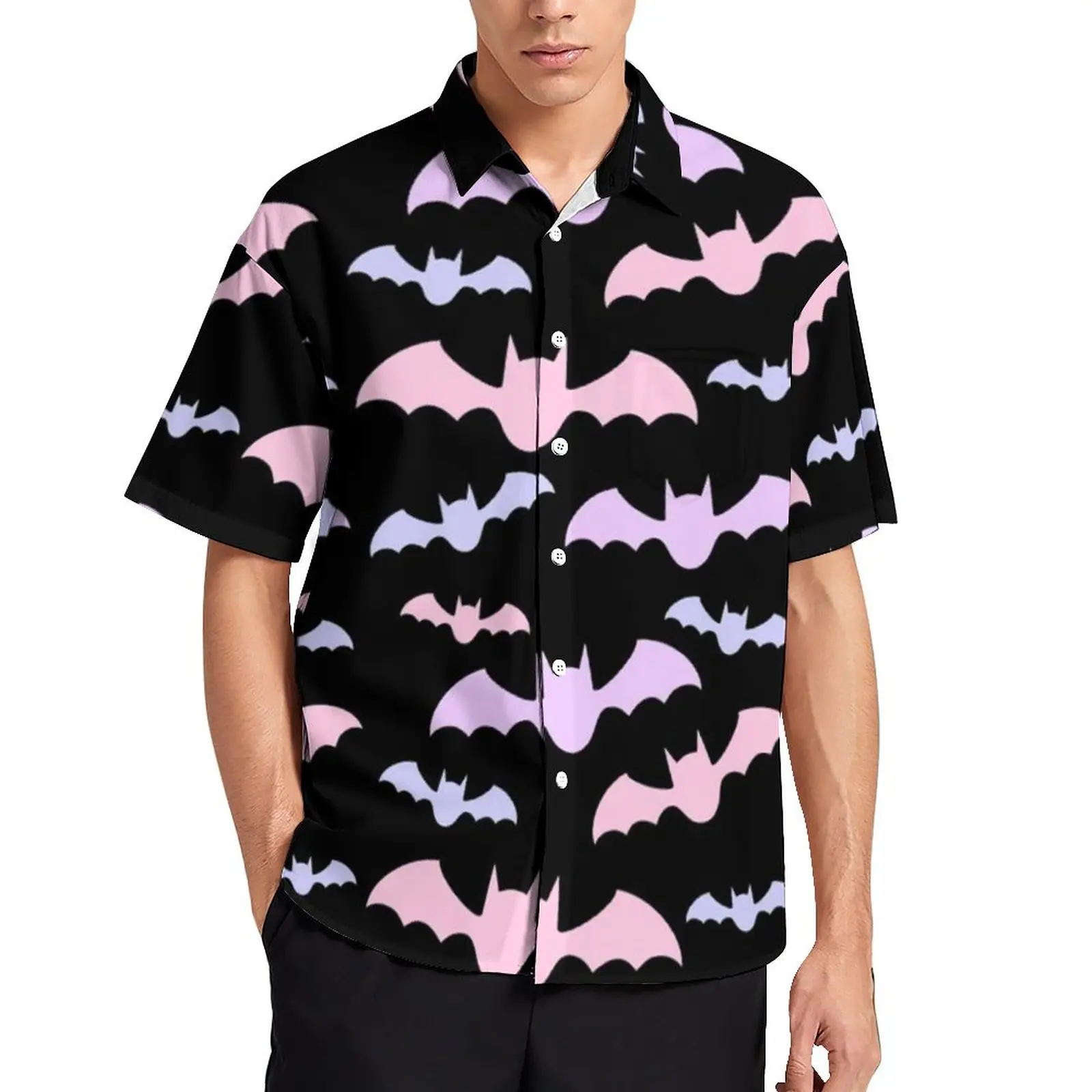

Pastel Bat Print Blouses Men Spooky Aesthetic Casual Shirts Hawaii Short Sleeve Custom Harajuku Oversize Vacation Shirt Gift