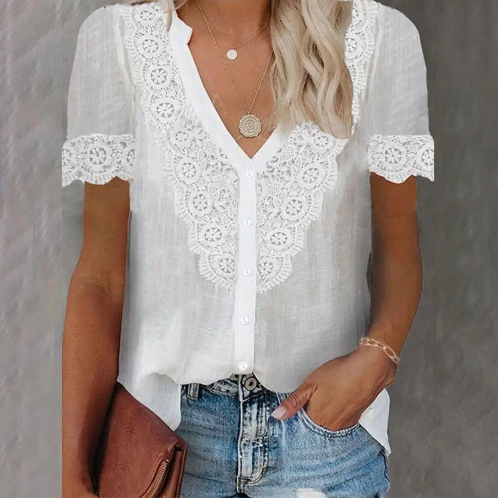 

Temperament Office Lady Shirt Lace Flower Summer Single Breasted Crochet Shirt Stylish Loose-fitting Office Lady Shirt For Work