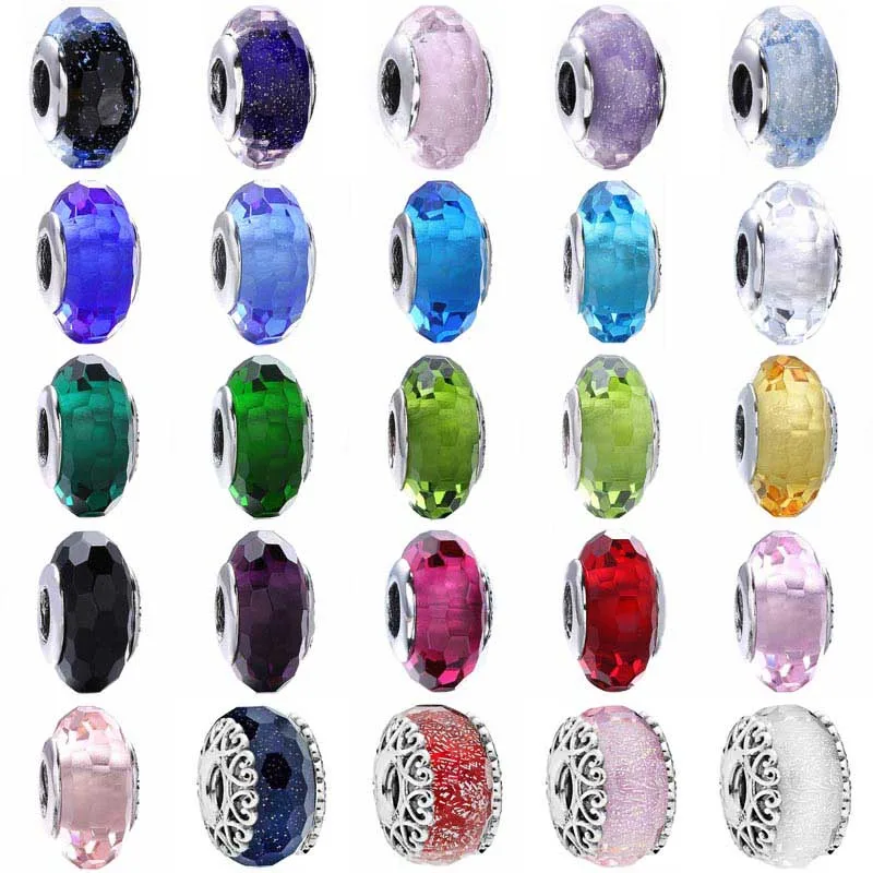 

Pandora Multicolor Shimmering Teal Faceted Lampwork Murano Glass Charm 925 Sterling Silver Beads Fit Bracelet Diy Jewelry