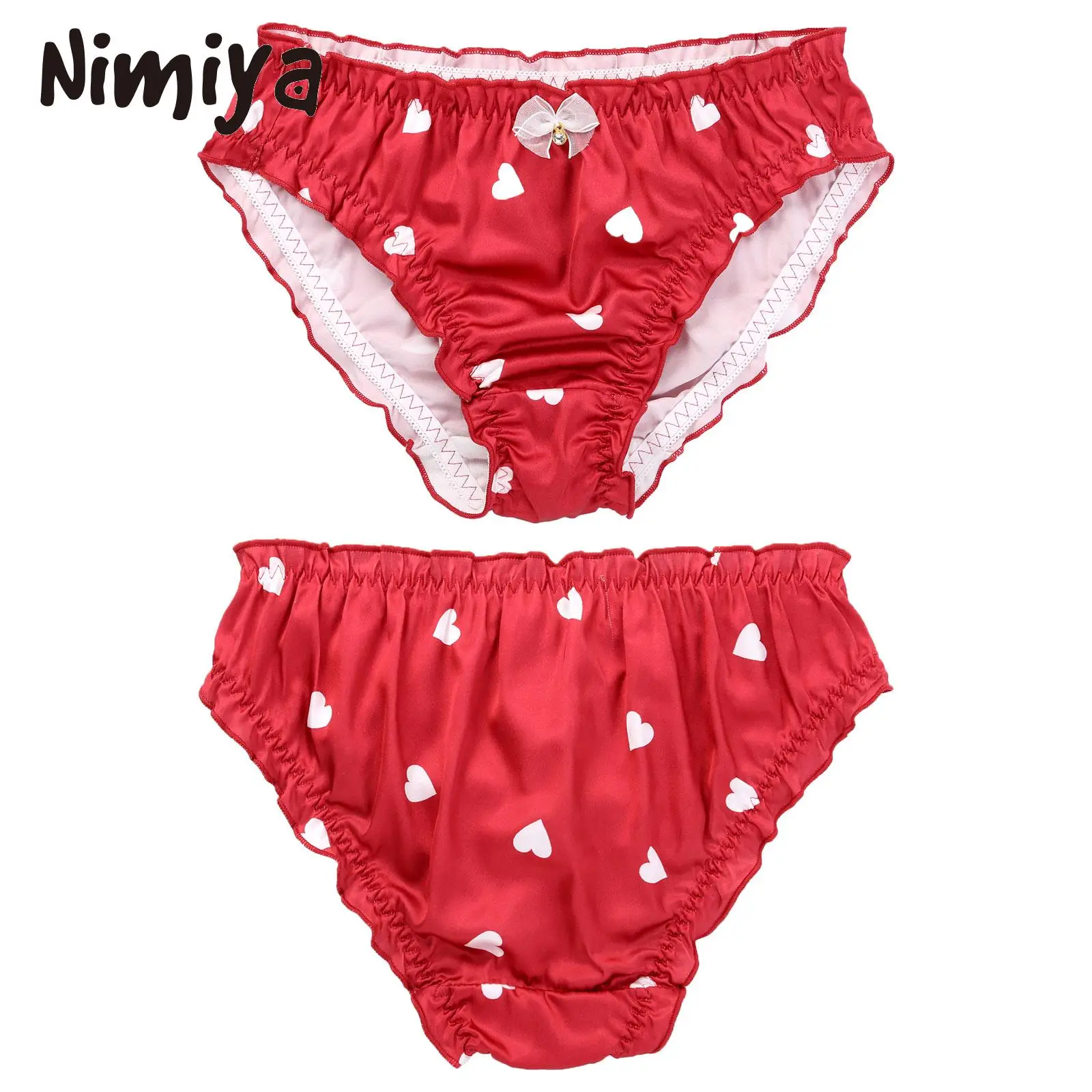 

Трусы-брифы Nimiya мужские с принтом сердечек, шелковистые хлопковые трусы с кружевной сеткой, с оборками, с эластичным поясом, с бантом и страз...