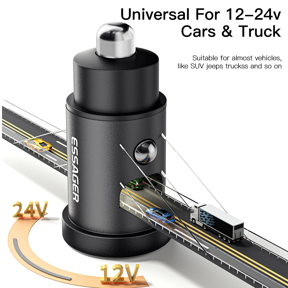 Essager 30W USB Car Charger Quick Charge4.0 QC PD 3.0 SCP 5A USB Type C Car Fast Charging For iPhone 14 13 Huawei Samsung Xiaomi