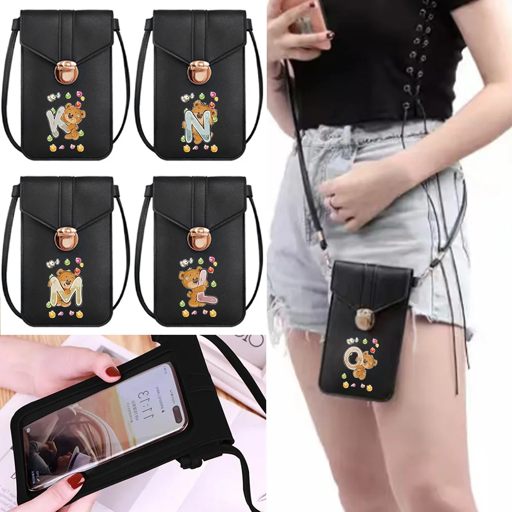 

Handbags Crossbody Bags Women PU Leather Shoulder Messenger Bag Bear Letter Touch Screen Mobile Phone For iPhone Huawei Samsung