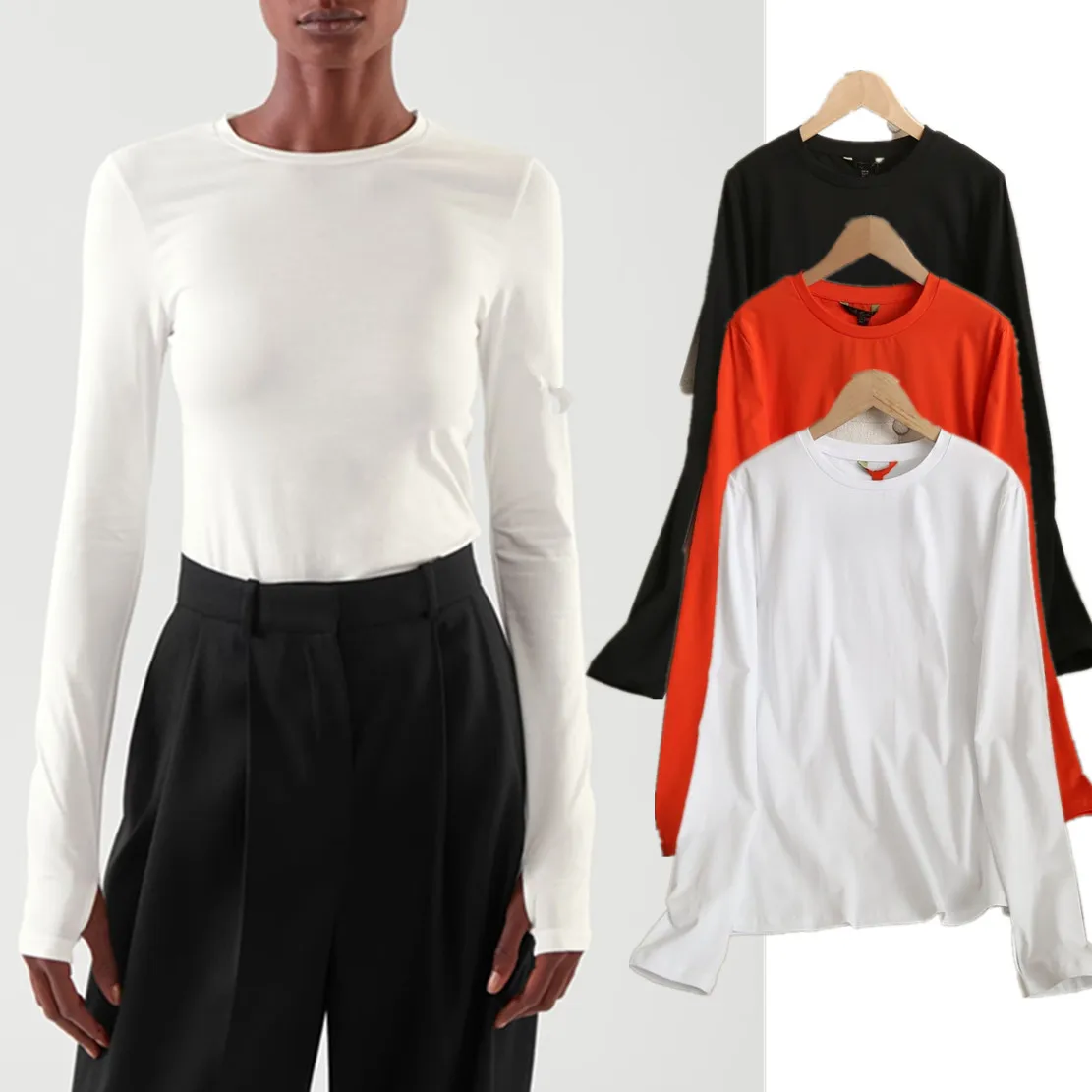 

Elmsk 2023 Japanese Style O-neck Long Sleeve Simple 100% Cotton Autumn Tshirts Women Tops