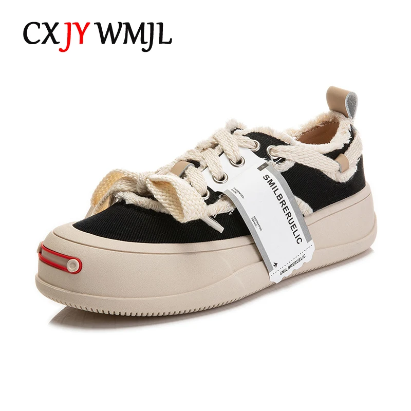 

CXJYWMJL Women Platform Canvas Sneakers Spring Thick Sole Fashion Little White Shoes Ladies Casual Autumn Vulcanized Shoes