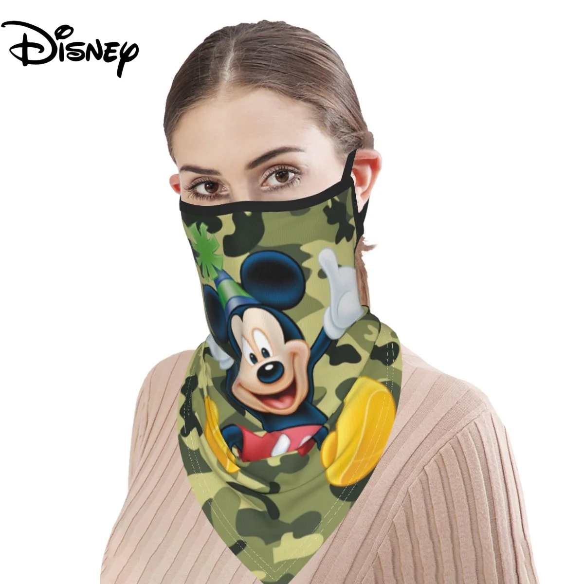 

2022 Disney Hanging Ear Face Mask Mickey Head Scarf Breathable Neck Covers for Women Sun Protection Outdoor Cycling Camping