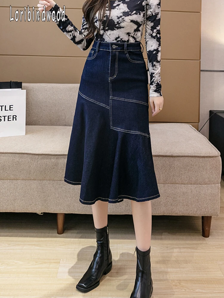 

Юбка рыбий хвост, юбка средней длины, джинсовая юбка, 2023, Женская длинная юбка с высокой талией, посылка, бедра, юбка, Женская юбка трапециевидной формы