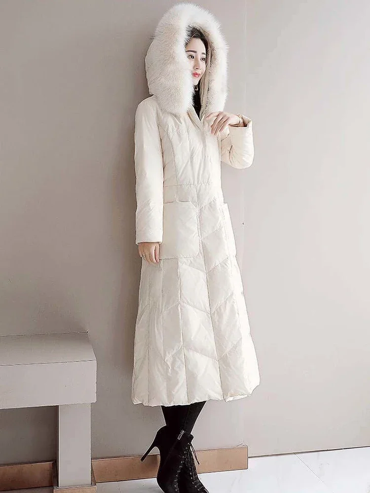 Длинная теплая парка с капюшоном из искусственного меха шикарное зимнее