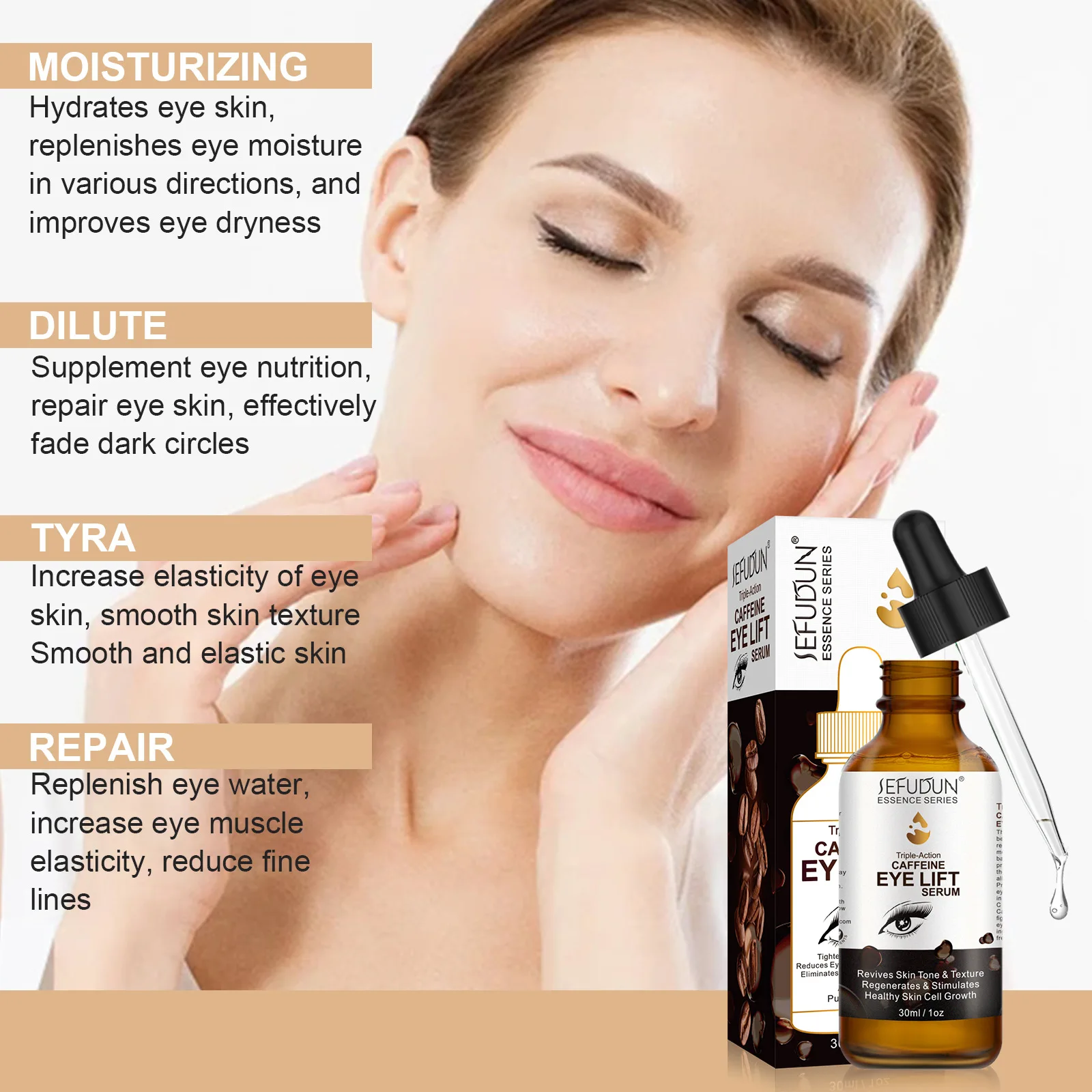 

Triple-action Caffeine Eye Lift Serum Hydrates Eye Skin Lncrease Elasticity Of Eyeskin Replenish Eye Water 30ml