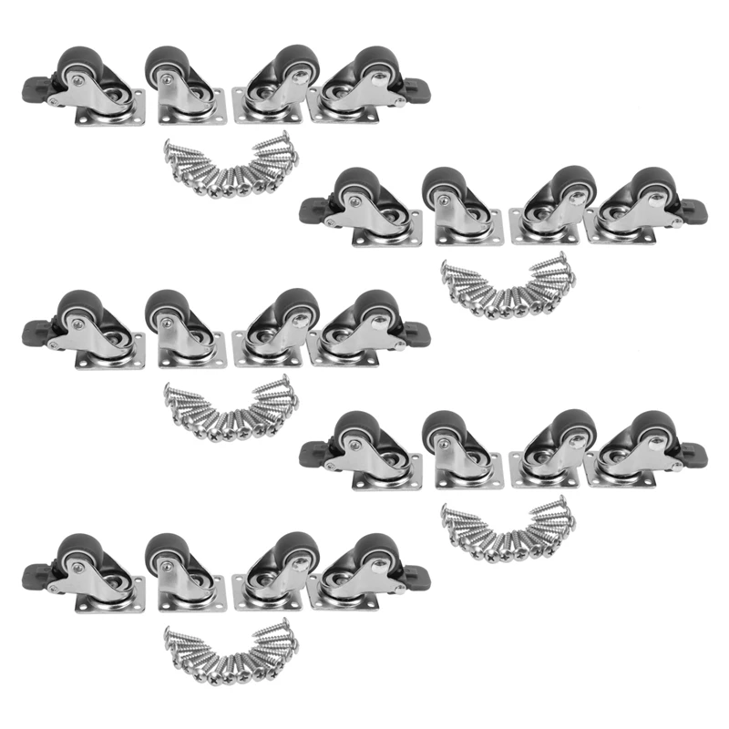 

AFBC 20 шт./упаковка, 1-Дюймовые низкопрофильные ролики, колеса, мягкая искусственная кожа с пластиной 360 градусов (10 с тормозами и 10 без)