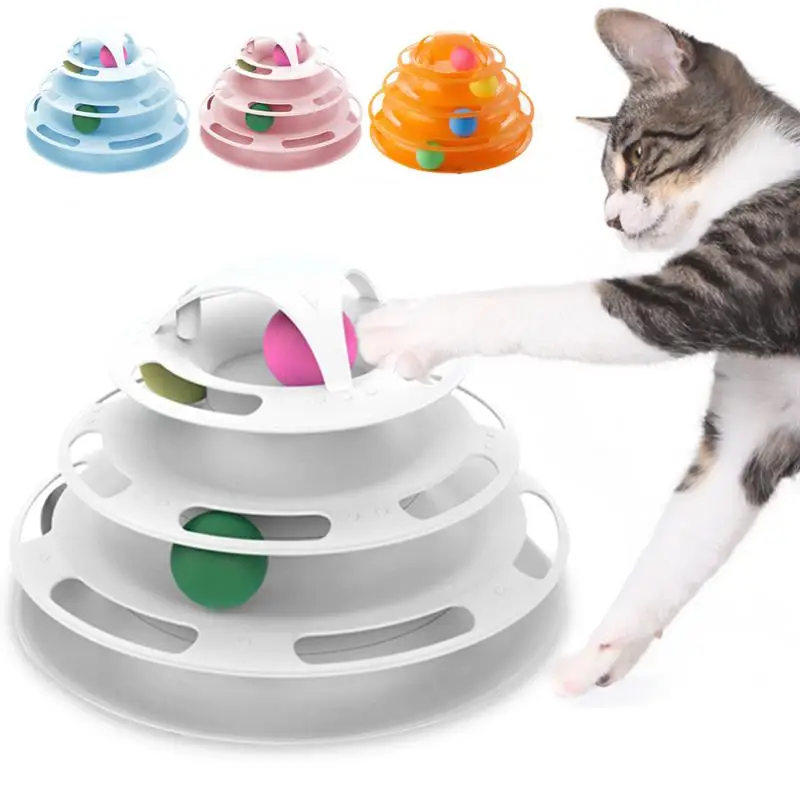 

4 Levels Turnable Toys For Cats Accessories Tower Tracks With Balls Cat Toy Interactive Intelligence Training With Fun Cat Stick