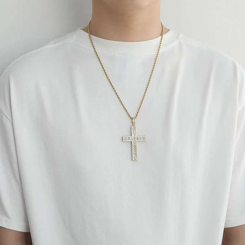 Хип-хоп 5A + CZ камень Bling Iced Out крест кулон ожерелье для мужчин рэпер ювелирные