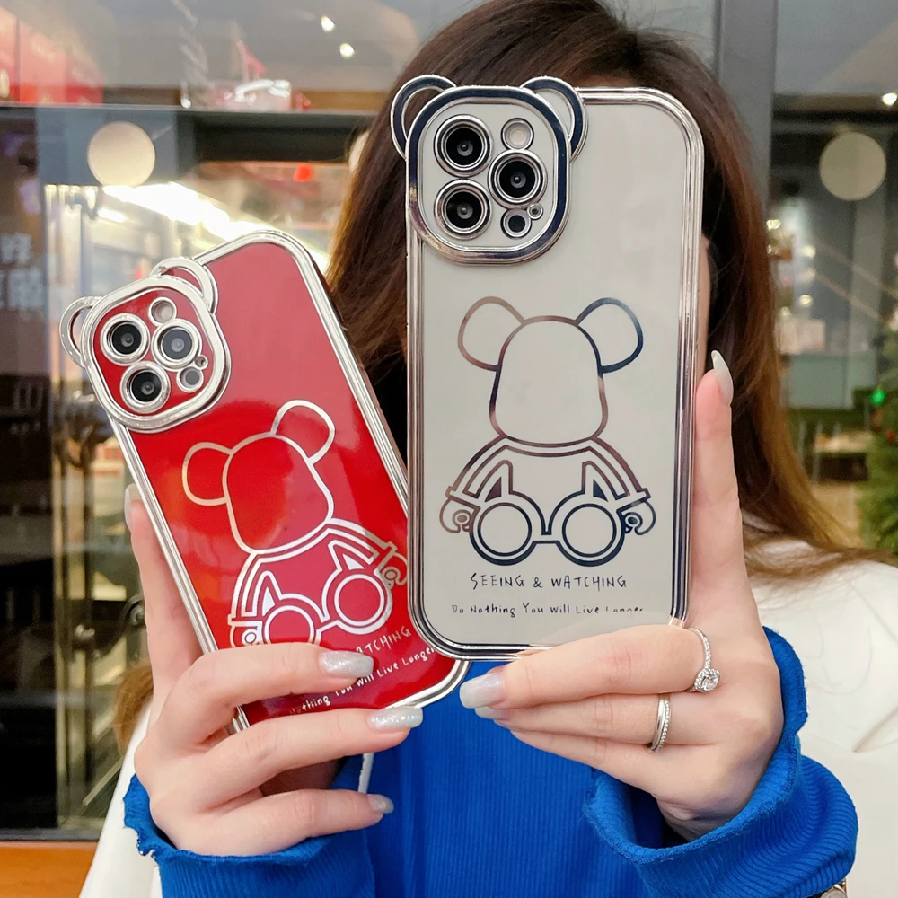 

Чехол для телефона с мультяшным милым медведем для iPhone 13, 12, 11 Pro Max, X, Xr, Xs, Защитный Мягкий Силиконовый противоударный чехол с покрытием для к...
